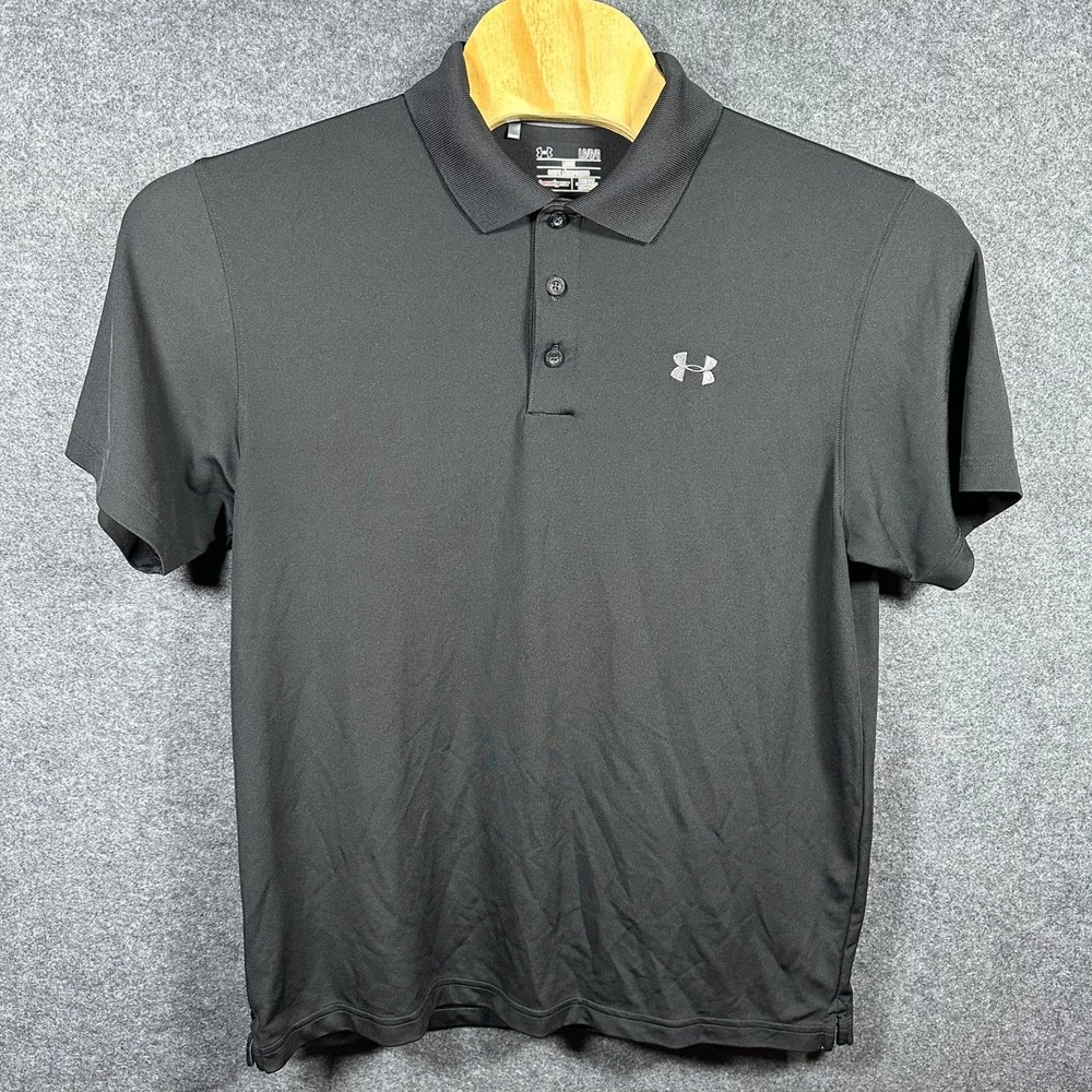 Under Armour Loose Performance Polo Shirt Mens Large Black Short Sleeve